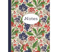 Berry Notebook | Vintage Red and Blue Fruit Journal with Retro Cream Flowers | Aesthetic Gift for Girls, Teens, Students, Teachers, Moms, Grandma, ... | 100 Wide Ruled Blank Lined Pages, 8 x 10"