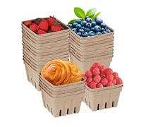 Berry Pulp Basket Set - Natural Fiber Fruit Storage Container Pack, 30 Piece Stackable Produce Crate Kit, Farmers Market Display Use, Eco Friendly Cardboard Material Build, Party Store Packaging