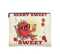 Berry Sweet - Bolsa de maquillaje de fresa divertida para mujer, organizador portátil con cierre, bolsa de aseo de viaje en la playa, Rojo, 7x9 Inch, Berry