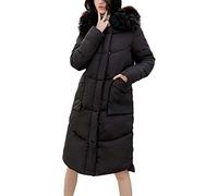 Berrykey Abrigo largo con capucha sintética para mujer, negro y negro, XL