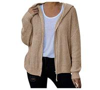 Berrykey Cárdigan con capucha y cremallera para mujer, suéter grueso de punto con bloques de color, cálido, acogedor, holgado, abrigo S-XL, 015- Caqui, M