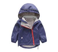 Berrykey Chubasquero para niñas pequeñas, chaqueta impermeable de felpa con dibujos animados para niños, abrigo con capucha y botón de cremallera, resistente, #4-Navy, 6-7 Years