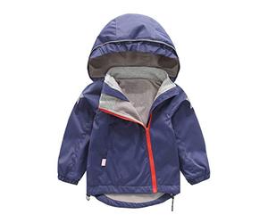 Berrykey Chubasquero para niñas pequeñas, chaqueta impermeable de felpa con dibujos animados para niños, abrigo con capucha y botón de cremallera, resistente, #4-Navy, 6-7 Years