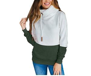 Berrykey Sudadera con capucha para mujer, cuello redondo, bloque de color, retazos, sudadera con capucha para otoño, sudadera básica cálida para mujer, 1005-verde militar, M