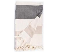 Bersuse 100% Algodón - Aspendos XXL Manta Toalla Turca - Multiusos Colcha de Cama, Funda de Sofa - Fouta para Baño y Playa - Oeko-Tex - 150 x 230 cm, Negro-Beige