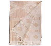 Bersuse 100% Algodón - Belize XXL Manta Toalla Turca - Multiusos Colcha de Cama, Funda de Sofa - Fouta para Baño y Playa, Diseño Azteca, Doble Capa - Oeko-Tex - 190 x 230 cm, Beige