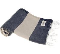 Bersuse 100% Algodón - Cayman Toalla Turca - Fouta Toalla de Baño y Toalla de Playa - Oeko-Tex - 95 x 175 cm, Azul Oscuro/Beige