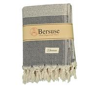 Bersuse 100% Algodón - Hierapolis XXL Manta Toalla Turca - Multiusos Colcha de Cama, Funda de Sofa - Fouta para Baño y Playa - Oeko-Tex - 152 x 242 cm, Negro