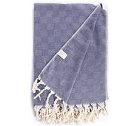 Bersuse 100% Algodón - Milas XXL Manta Toalla Turca - Multiusos Colcha de Cama, Funda de Sofa - Fouta para Baño y Playa, con Diseño de Diamante- Oeko-Tex - 150 x 230 cm, Azul Oscuro