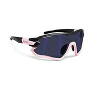 BERTONI Gafas Ciclismo Running MTB Esquí Tennis Padel Polaridas Fotocromaticas mod. Quasar (Negro-Rosa/Espejo Azul)