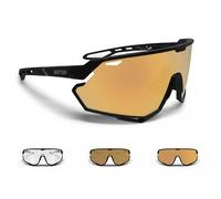 BERTONI Gafas de ciclismo MTB Running para hombres y mujeres en TR90 lente gran angular antivaho mod. ALPHA (negro mate y negro brillante, lente fotocromática dorada)