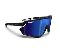 BERTONI Gafas Deportivas Ciclismo MTB Running para Hombre y Mujer en TR90 - Lente Ancha Antivaho 100% Protección UV mod. ALPHA (Negro Mate/Negro Brillante - Lente Azul Espejada)