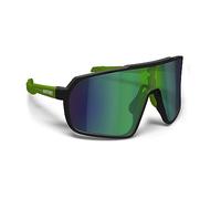 BERTONI Gafas Deportivas Ciclismo MTB Running para Hombre y Mujer en TR90 - Lente Ancha Antivaho 100% Protección UV mod. GEMINI (Negro Mate/Verde Mate - Lente Verde Espejada)