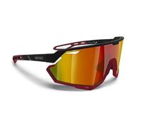 BERTONI Gafas Deportivas Ciclismo MTB Running para Hombre y Mujer en TR90 - Lente Ancha Antivaho 100% Protección UV mod. ALPHA (Negro Mate/Rojo Mate - Lente Roja Dorada Espejada)