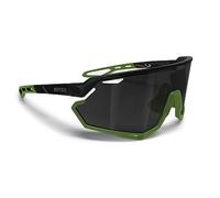 BERTONI Gafas Deportivas Ciclismo MTB Running para Hombre y Mujer en TR90 - Lente Ancha Antivaho 100% Protección UV mod. ALPHA (Negro Brillante/Verde Mate - Lente Plateada Espejada)