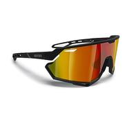 BERTONI Gafas Deportivas Ciclismo MTB Running para Hombre y Mujer en TR90 - Lente Ancha Antivaho 100% Protección UV mod. ALPHA (Negro Mate/Negro Brillante - Lente Roja Dorada Espejada)