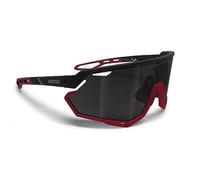 BERTONI Gafas Deportivas Ciclismo MTB Running para Hombre y Mujer en TR90 - Lente Ancha Antivaho 100% Protección UV mod. ALPHA (Negro Mate/Rojo Mate - Lente Plateada Espejada)