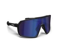 BERTONI Gafas Deportivas Ciclismo MTB Running para Hombre y Mujer en TR90 - Lente Ancha Antivaho 100% Protección UV mod. GEMINI (Negro Mate/Negro Brillante - Lente Azul Espejada)