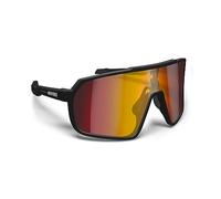 BERTONI Gafas Deportivas Ciclismo MTB Running para Hombre y Mujer en TR90 - Lente Ancha Antivaho 100% Protección UV mod. GEMINI (Negro Mate/Negro Brillante - Lente Roja Dorada Espejada)