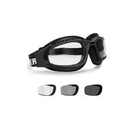 BERTONI Gafas Moto Antivaho Cordón Ajustable para Casco - Interior Acolchado AF113 Negro Opaco (Lente Fotocromatica)