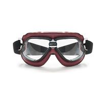 BERTONI Gafas Moto para Harley y Custom en Cuero Negro y Costuras Naranja - Mod. AF196 Italy Gafas Vintage Motoristas para Cascos Chopper (Piel Roja)