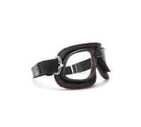 BERTONI Gafas Moto para Harley y Custom en Cuero Negro y Costuras Naranja - Mod. AF196 Italy Gafas Vintage Motoristas para Cascos Chopper (Lente Clara)