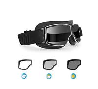 BERTONI Gafas Moto Vintage de Piel Negra y Montura Cromo - Ventilación Anti-Vaho - by Italy - AF188 - Gafas Motoristas para Cascos Moto Harley y Chopper (Lentes Fotocromáticas)
