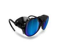 BERTONI Gafas Polarizadas Montaña Glaciar Esqui Alpinismo Trekking Climbing - Mod. Alps Italy (Negro - Espejo Azul Polarizado)
