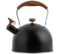 Beruyu Hervidor silbante para estufa, tetera de acero inoxidable con mango plegable anticalor para estufa de gas, placa de inducción, 2,5 L (negro)