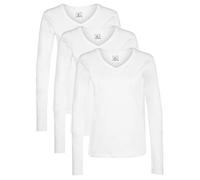 Berydale Camiseta de manga larga con cuello en pico de 100 % algodón, Mujeres, Blanco (paquete de 3), L