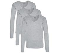 Berydale Camiseta de manga larga con cuello en pico de 100 % algodón, Mujeres, Gris (paquete de 3), S
