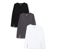 berydale Camiseta de Manga Larga con Cuello Redondo Mujer, Pack de 3, Multicolor (Negro/Antracita/Blanco, Paquete de 3), S