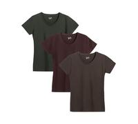 berydale Camiseta de Mujer con Cuello Redondo de 100% algodón en Paquete múltiple, Gris marrón, Verde Oscuro, Burdeos, XXL