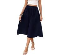 Berydress Faldas para mujer, cintura elástica, casual, con vuelo, acampanado, estampado bohemio, floral, faldas midi con bolsillos, Azul marino, Large