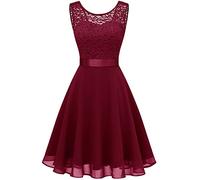 Berylove Mujer Vestido Corto de cóctel Top Falda de Encaje Columpio de Gasa para Boda de Bola BLP7005DarkRed L
