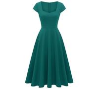 Berylove - Vestido de cóctel elegante para mujer, estilo rockabilly, con escote en corazón, midi, vintage, para la noche, verde pavo real, S