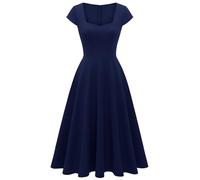 Berylove - Vestido de cóctel elegante para mujer, estilo rockabilly, con escote en corazón, midi, vintage, para la noche, azul marino, XXL