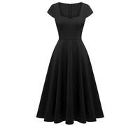 Berylove Vestido de cóctel para mujer, elegante, rockabilly, escote corazón, midi vintage, vestido de noche, Negro , L