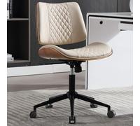BERYTH Silla de oficina en casa, sin brazos con ruedas, silla de escritorio pequeña de altura ajustable, piel sintética, respaldo medio, silla giratoria de 360 grados, silla de computadora moderna sin