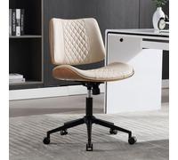 BERYTH Silla de oficina en casa, sin brazos con ruedas, silla de escritorio pequeña de altura ajustable, piel sintética, respaldo medio, silla giratoria de 360 grados, silla de computadora moderna sin