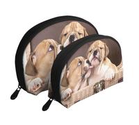Besar Cachorros de Bulldog inglés, Bolsa de Maquillaje de Concha, Monedero pequeño para Mujer, Bolsa de artículos de tocador, Bolsa de cosméticos, 2 Piezas
