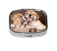 Besar cachorros de bulldog inglés, Pastillero cuadrado para bolsillo o monedero, pequeño contenedor de pastillas, organizador de pastillas de viaje