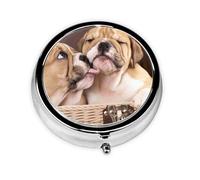 Besar cachorros de bulldog inglés, Pastillero, Pastillero redondo Pequeño contenedor de pastillas Organizador de pastillas de viaje