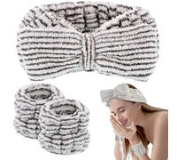 BESARME Juego de 3 diademas y muñequeras para lavar la cara, diadema de spa, maquillaje, cuidado de la piel, bandas de muñeca para lavar la cara, diadema de toalla para el cuidado de la piel de las