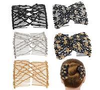 besbomig 5 Piezas Estirar Combs Magic Hair Clips Beaded Pinza de Pelo Elásticas Pasador de Pelo para Mujeres Damas Niñas - Vintage Clips de Pelo Elástico Mágico Peineta Accesorio para el Cabello