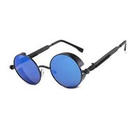 besbomig Vintage Gafas de Sol para Hombre y Mujer Polarizadas Steampunk Estilo Redondas Metálico Alta Protección UV400