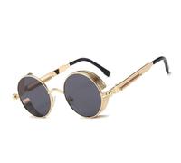 besbomig Vintage Gafas de Sol para Hombre y Mujer Polarizadas Steampunk Estilo Redondas Metálico Alta Protección UV400