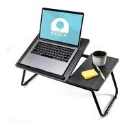 BESCH Bandeja Madera para Cama Plegable Abatible con Portavasos 55x32x25cm, Mesa Plegable Desayuno Multiuso Ideal para Ordenador Portátil, Trabajo y Leer (Negro)