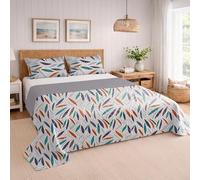 BESCH Colcha Boutis para Primavera y Verano con Diseño Estampado + 2 Funda Cojin 50x70 cm - Cubrecama Ligera Fina Entretiempo Extra Suave y Transpirable (Cama 135, 230x260cm)