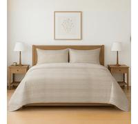 BESCH Colcha Boutis para Primavera y Verano con Diseño Liso Color Beige 218x218cm + 2 Funda Cojin 50x70 cm Tamaño Full Queen | Cubrecama Ligera Fina Entretiempo Extra Suave y Transpirable